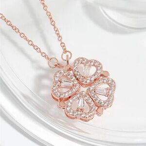 Four Leaf Clover Geometric Titanium Steel 18K Gold Plated Necklace In Rose Gold